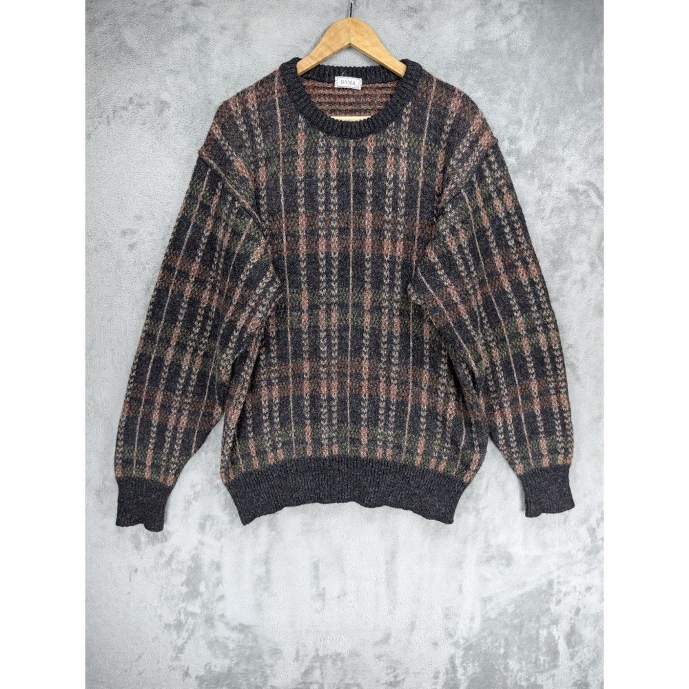 Vintage DAMA Made in Italy Kid Mohair Wool Blend Sweater Mens L Earthy Geometric